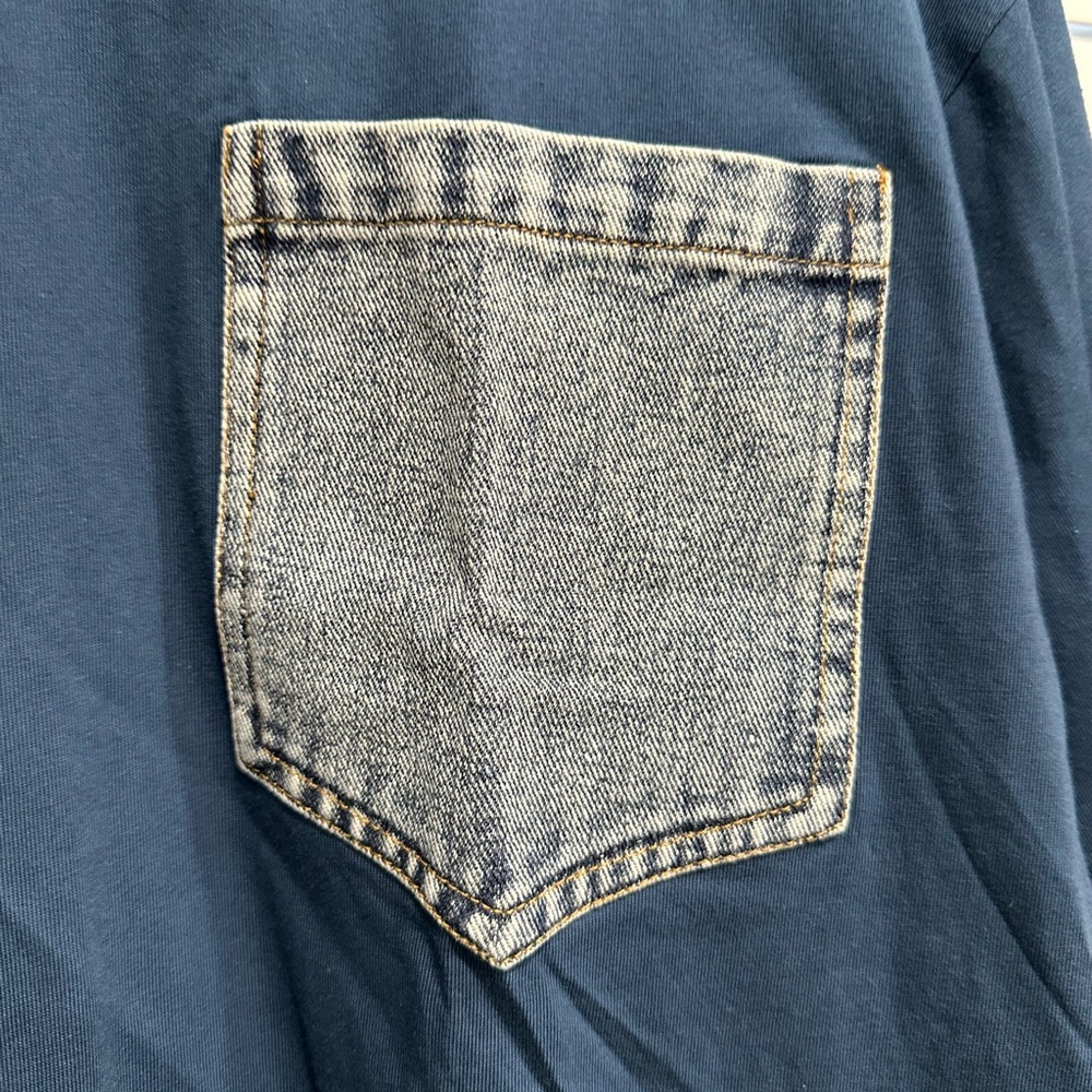 Sew In Love Navy Blue Short Sleeve Tee with Denim Pocket - Picture 3 of 5